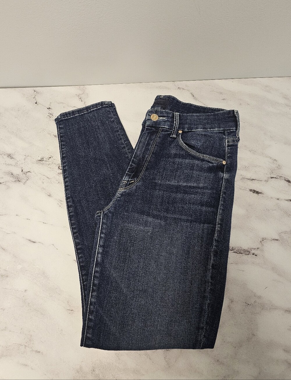 MOTHER The Looker Crop Mid Rise Skinny Dark Blue On The Edge Jeans 27 Preowned - Picture 3 of 11